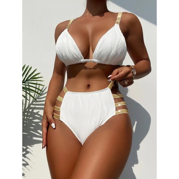 NEW Cut Out Triangle High Waist Bikini Swimsuit S - Picture 1 of 6